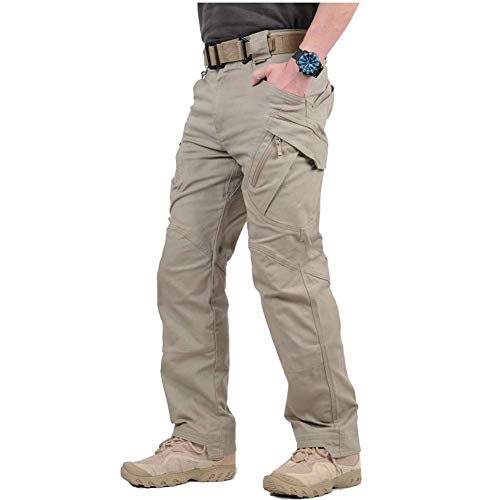 Forclaz Gear Men's Hiking Tactical Pants Lightweight Cotton Outdoor Military Combat Cargo Trousers (34W x 30L, Khaki)