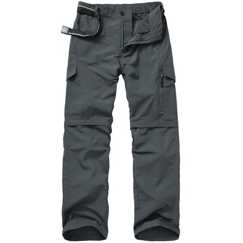 Forclaz Mens Hiking Pants Quick Dry Lightweight Fishing Convertible Zip Off Safari Trousers #6088-Dark Grey-30