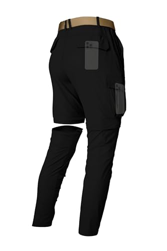 Forclaz Mens Hiking Pants Lightweight Quick Dry Cargo Pants Convertible Zip Off Waterproof Travel Fishing Climbing Camping Outdoor Work Pants for Men-Black-34-M